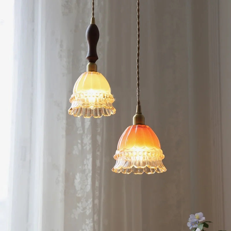Afralia™ Walnut Wood Pink LED Pendant Lamp - Modern Nordic Hanging Light Fixture