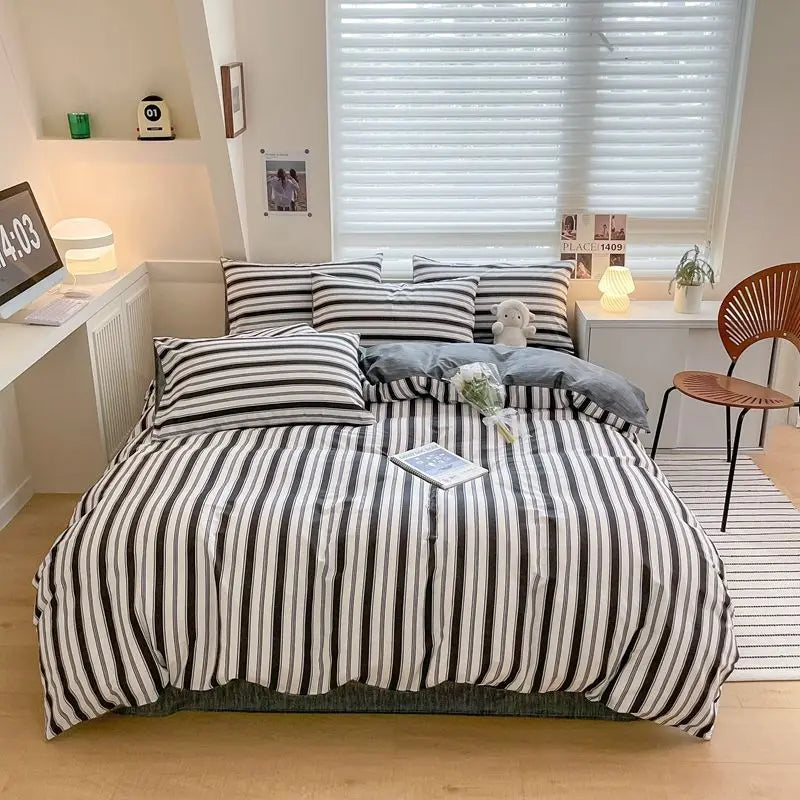 Afralia™ Nordic Cotton Bedding Set Duvet Cover with Sheets Single Queen Decor