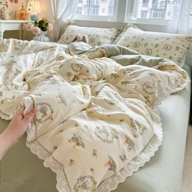 Afralia™ Summer Hollow Lace Floral Bedding Set - Princess Style, Soft & Breathable