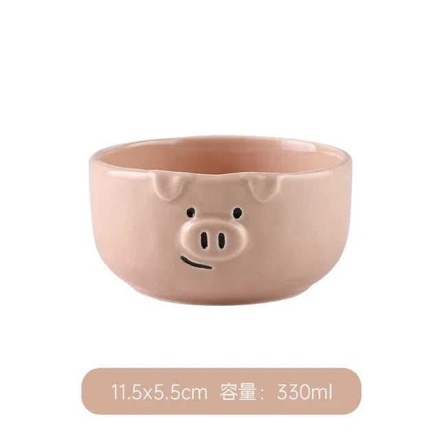 Afralia™ Pink Pig Ceramic Breakfast Plate Set | European Cute Nordic Kitchen Dishes