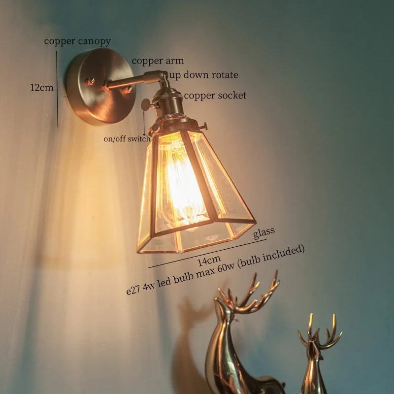 Afralia™ Brass Glass LED Wall Light Bathroom Mirror Vintage Aplique Pared