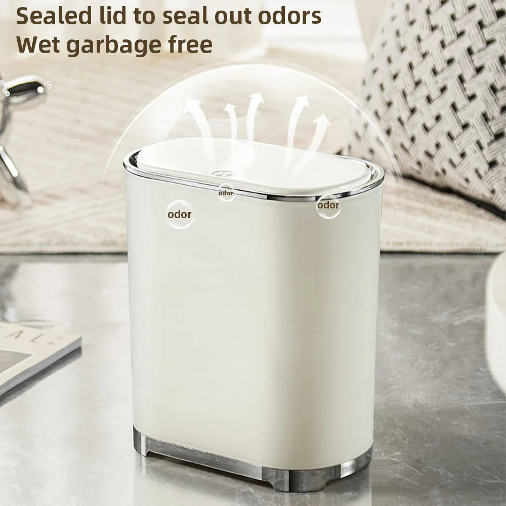 Afralia™ Light Luxury Bathroom Trash Can with Lid for Kitchen, Living Room - Waterproof Narrow Waste Bin