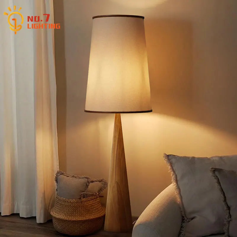 Afralia™ Zen Solid Wood LED Floor Lamp with Cloth Lampshade for Home and Cafe