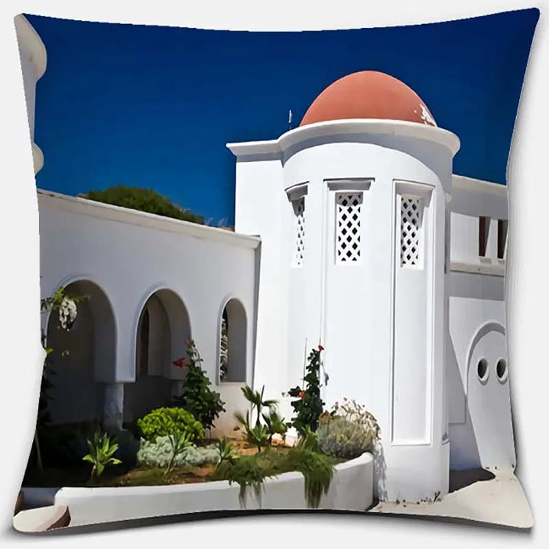 Afralia™ Santorini Series Pillowcase: Greece Inspired Square Cushion Cover for Home Sofa