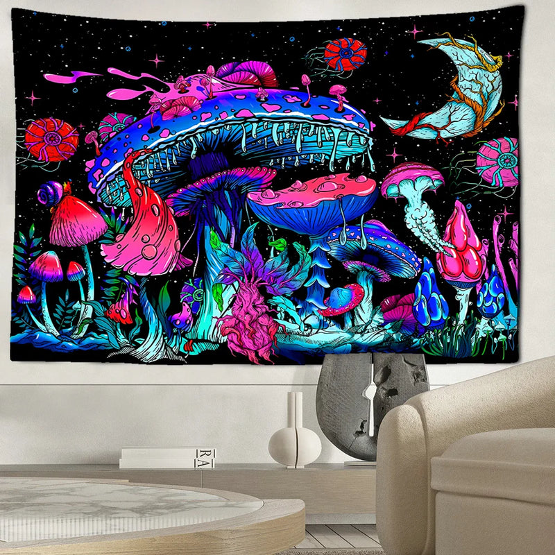 Afralia™ Starry Sky Mushroom Tapestry: Abstract Bohemian Dorm Decor