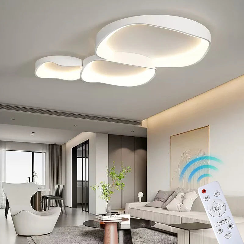 Afralia™ White LED Ceiling Chandelier for Living Room Bedroom with Remote Control