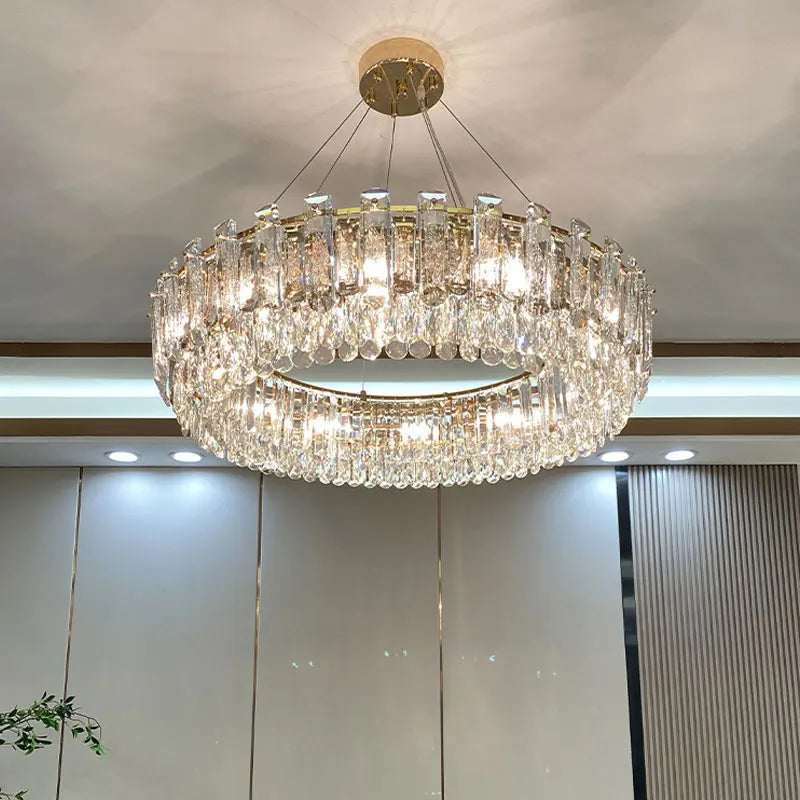 Afralia™ Gold Round/Oval Crystal Chandelier for Living & Dining Room