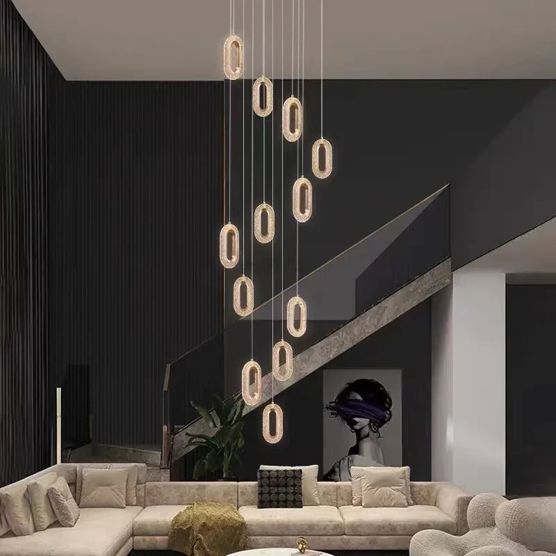 Afralia™ Crystal Rings Chandelier: Staircase Luxury LED Lighting Fixture