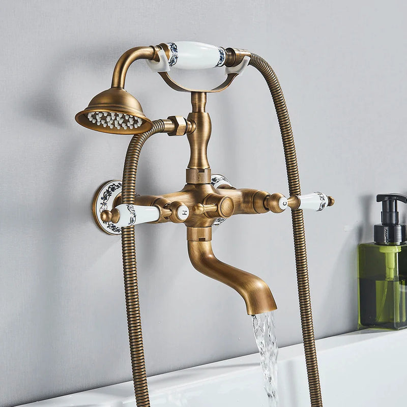 Afralia™ Antique Brass Telephone Shape Wall Mounted Bathtub Faucet