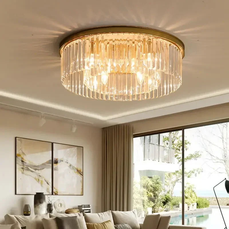 Afralia™ Metal Crystal Pendant Light Chandelier for Living Room, LED Hanging Lamp
