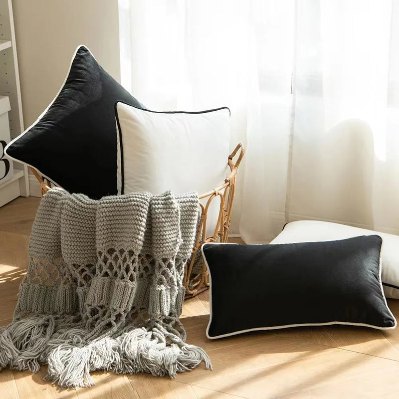 Afralia™ Velvet Hemming Pillow Case: Modern Black & White Nordic Style Cover, 50x50, Light Luxury