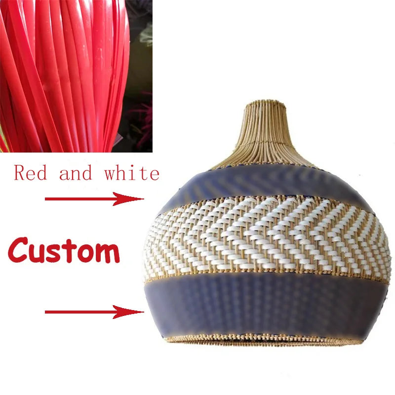 Afralia™ Serena Blue Rattan Pendant Light: Creative Boho Farmhouse Dining Room Lamp