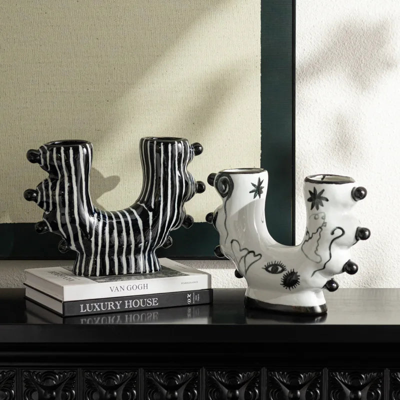Afralia™ Graffiti Ceramic Vase U-Shape Hand-Painted Abstract Handicraft Floral Arrangement Accessory