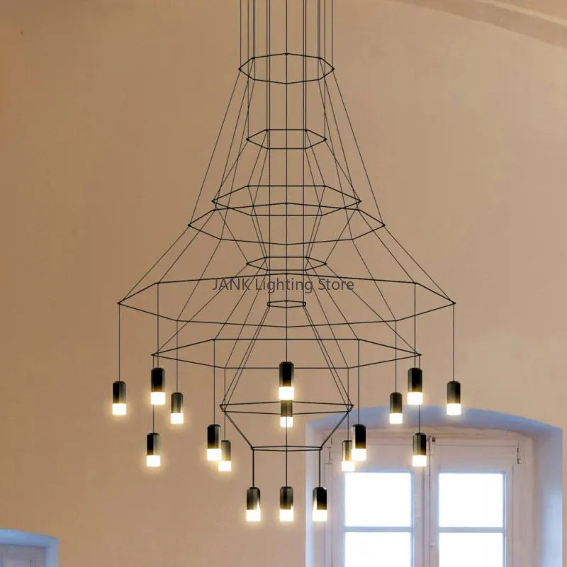 Afralia™ Modern Black Acrylic LED Stairway Chandeliers for Living Room & Staircase