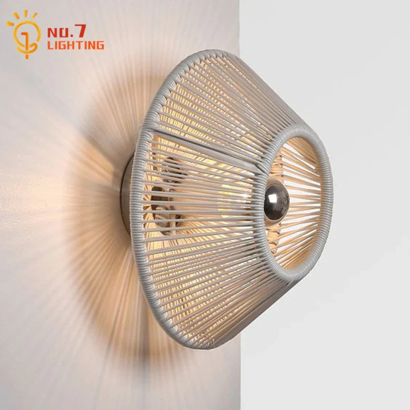 Afralia™ Wabi-sabi Rubber Rattan LED Wall Lamp for Indoor Living Room Bedroom Tea House