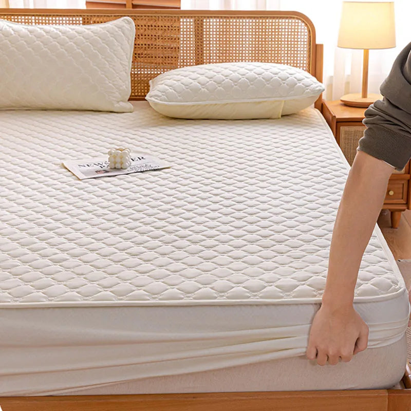 Afralia™ Waterproof Quilted Mattress Cover - Non-Slip Solid Color Bed Sheet