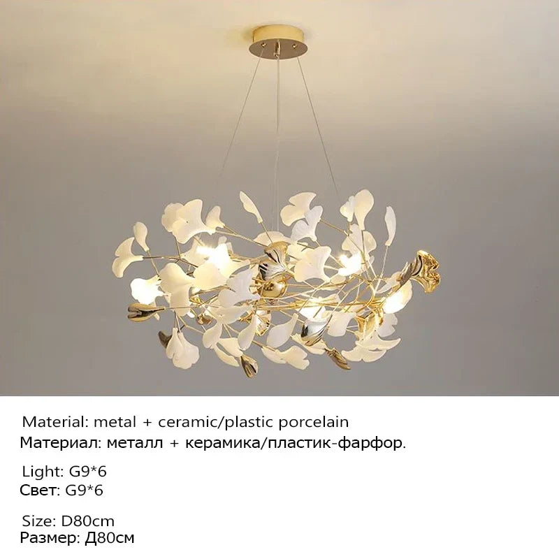 Afralia™ Ginkgo Leaf Chandelier Ceramic Acrylic Pendant Lamp for Living Dining Bedroom