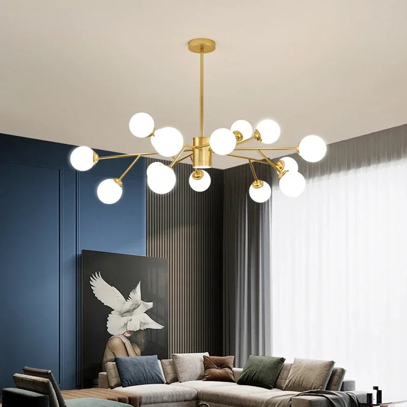 Afralia™ Gold Black LED Ceiling Chandelier for Living Room Bedroom Lighting Fixtures