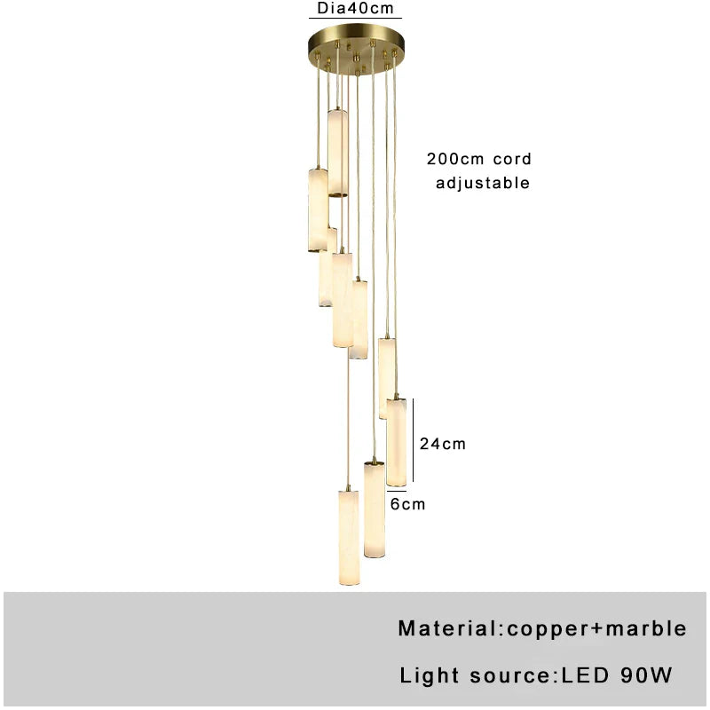 Afralia™ Gold Marble Pendant Light - Modern Cylinder Staircase Ceiling Lighting