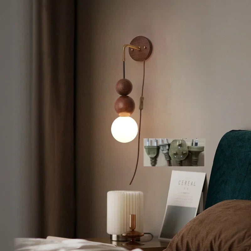 Afralia™ Adjustable LED Wall Light White Glass Walnut Wood Bar Living Room Mirror Lamp