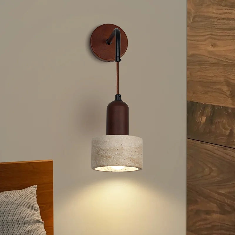 Afralia™ Nordic LED Wood Wall Sconce Yellow Travertine Bedside Lamp for Modern Home
