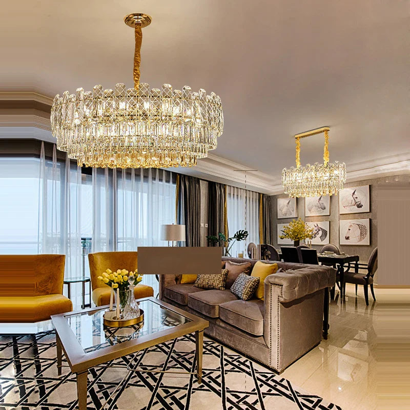 Afralia™ Gold Lustre Chandelier LED Crystal Light Fixture - Postmodern Luxury Hanging Lamp