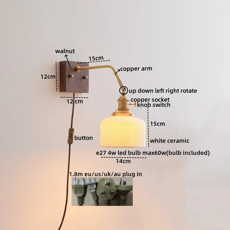 Afralia™ Ceramic Copper LED Wall Lamps Pull Chain Switch Modern Stair Light Fixtures