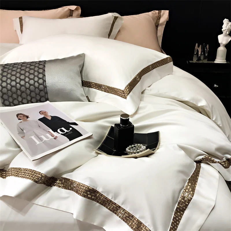 Afralia™ Luxury Embroidery Cotton Bedding Set with Duvet Cover, Sheet, and Pillowcases