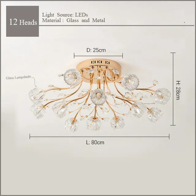 Afralia™ Crystal Flower Ceiling Lamp LED Chandelier for Bedroom Living Room Branch Decor