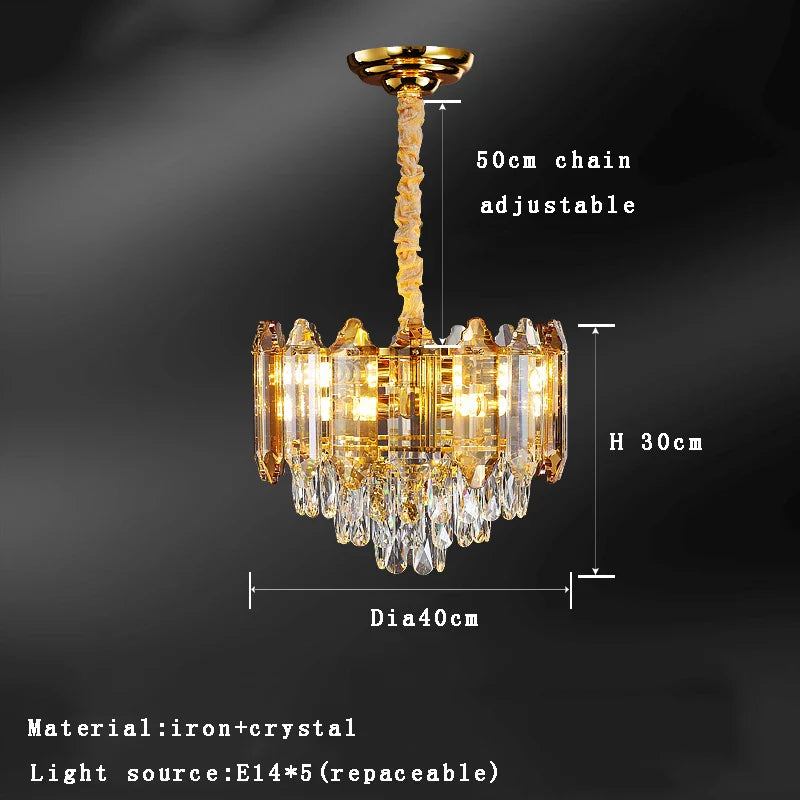 Afralia™ Gold Amber Crystal Chandelier Lights Modern Room Decor Hanging Lamp