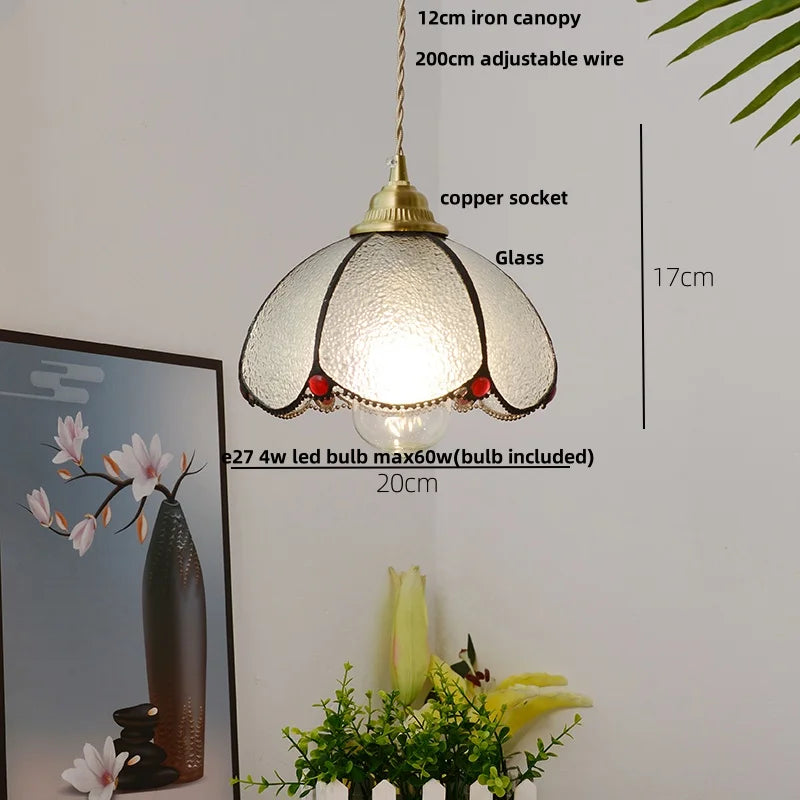 Afralia™ Glass LED Pendant Light Fixture Coffee Kitchen Loft Vintage Copper Hang Lamp
