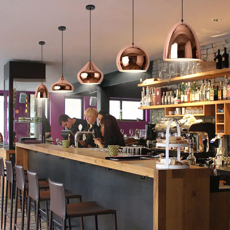 Afralia™ Rose Gold Pendant Lights: Nordic Plating Metal Hanging Lamp for Dining Room & Kitchen.