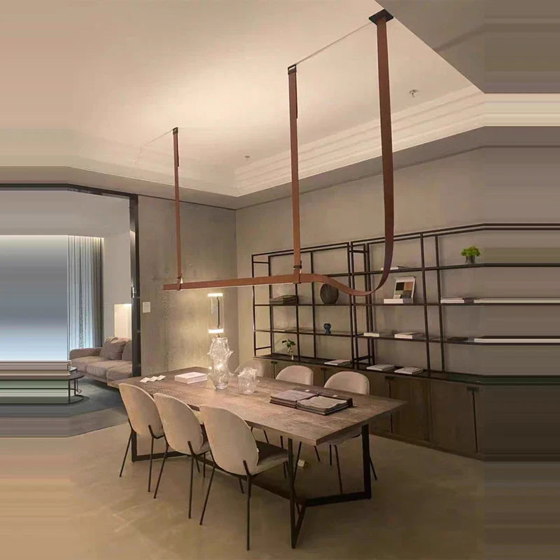 Afralia™ Leather Belt Pendant Light | Modern LED Ceiling Hanging Fixture