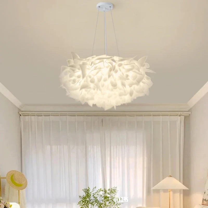 Afralia™ White Flower Pendant Light: Dimmable Lamp for Parlor, Bedroom, Dining Room