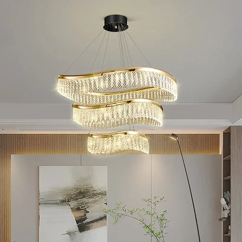 Afralia™ Modern Golden LED Crystal Chandelier for Luxe Living Room and Bedroom