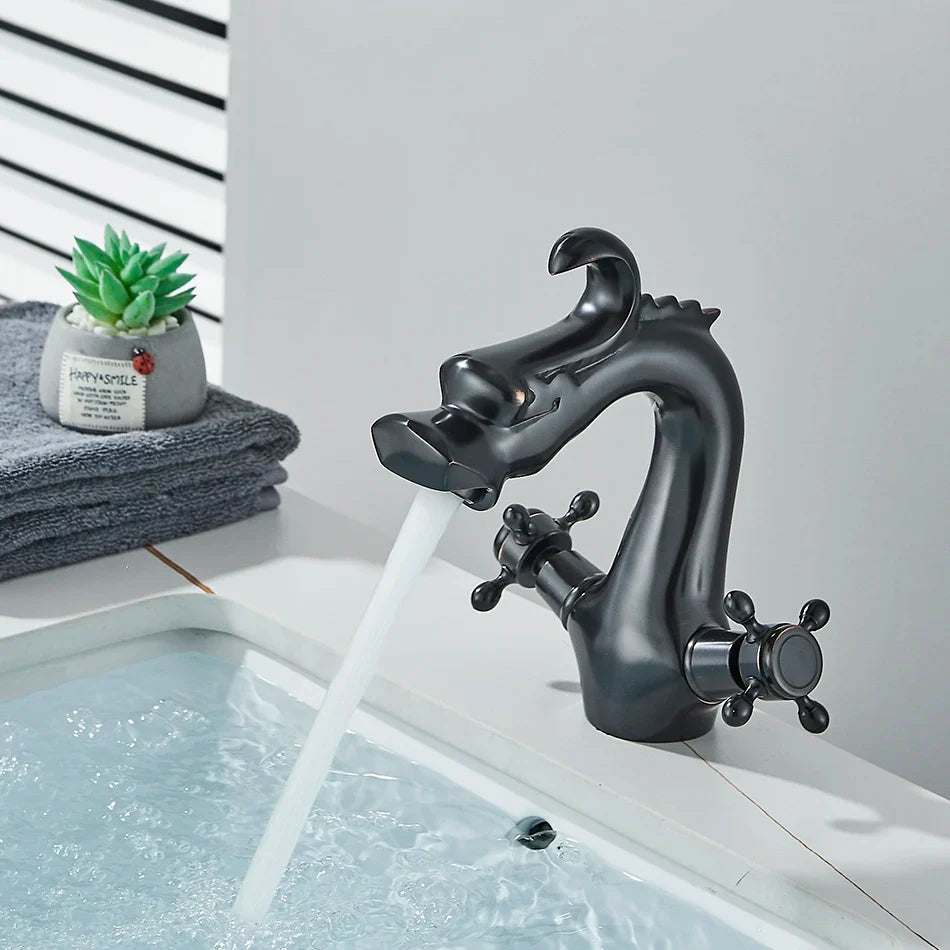 Afralia™ Dragon Style Bathroom Basin Faucet with Hot Cold Water Mixer Tap