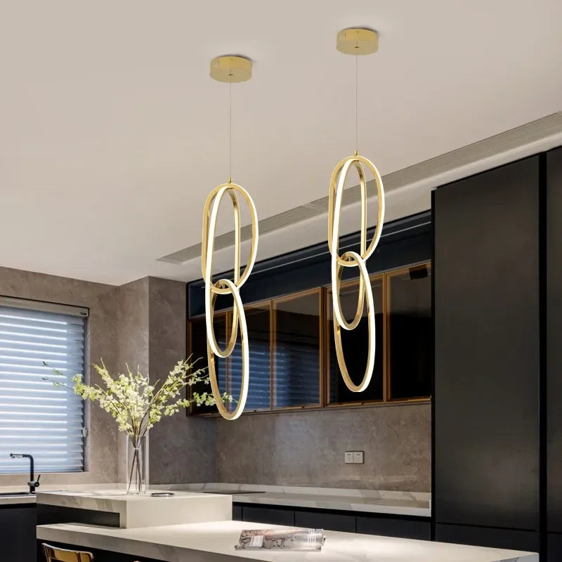 Afralia™ Gold Steel Pendant Light for Home Decor & Bar, Stylish LED Hanging Lamp