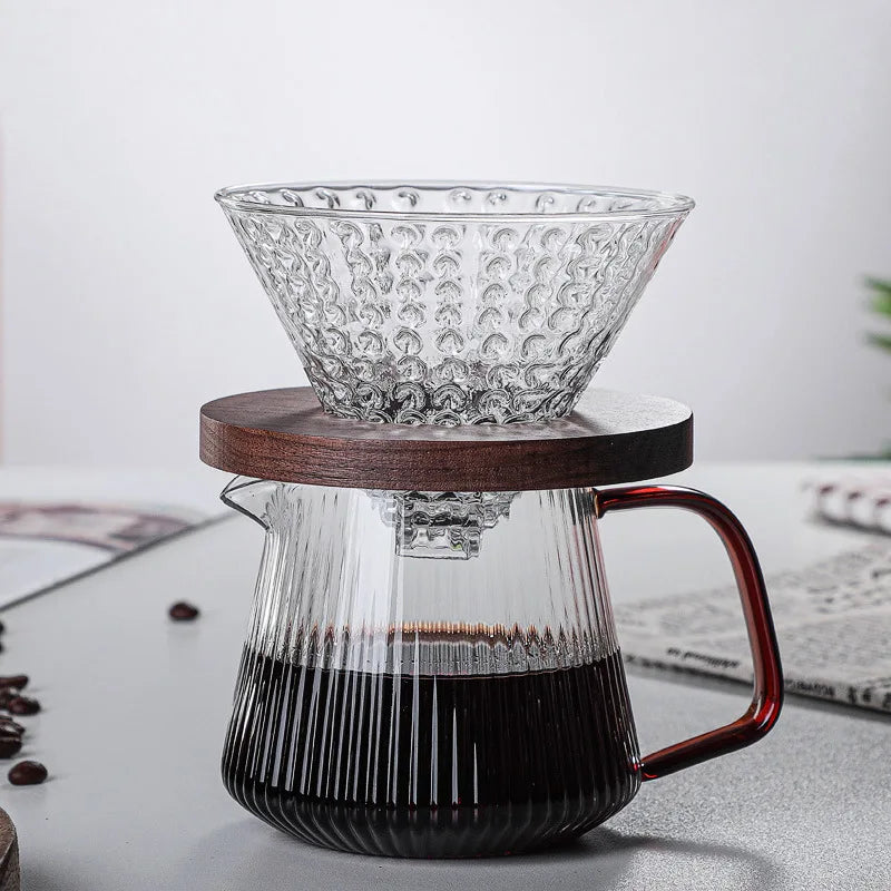Afralia™ Glass Coffee Pot with V-Shaped Spout and Vertical Stripes, 350ml/500ml