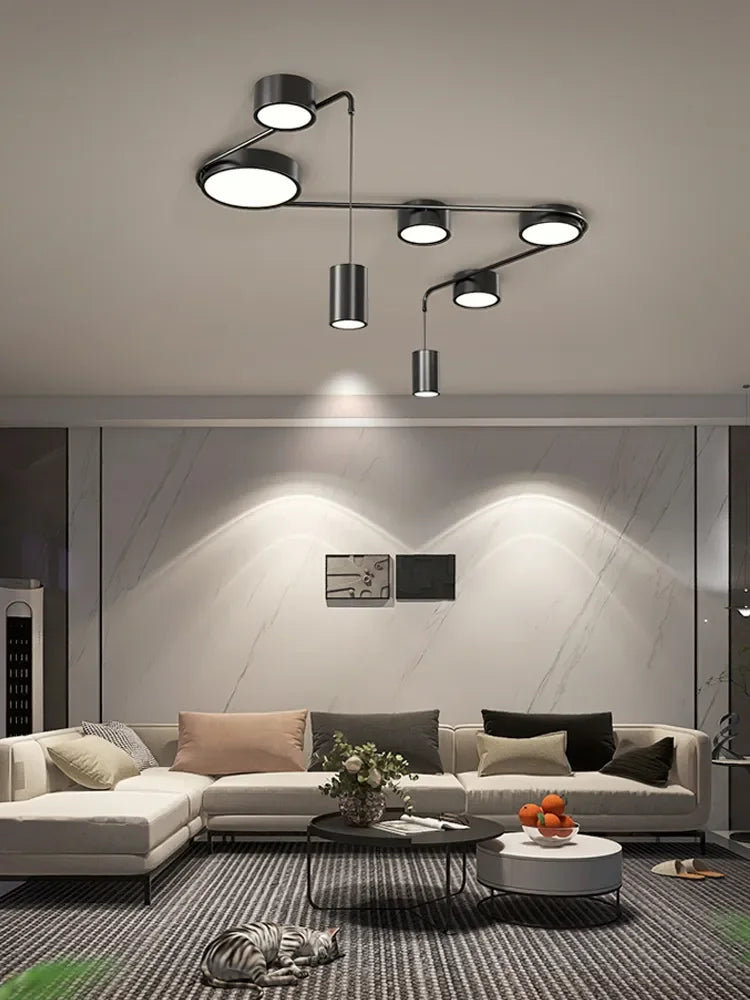 Afralia™ Minimalist Black LED Ceiling Chandelier for Living Room, Bedroom, Hallway Lighting