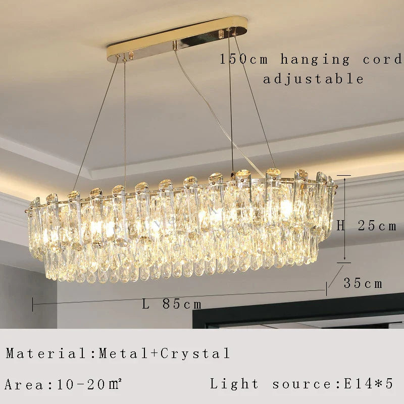 Afralia™ Crystal Pendant Chandelier Modern Luxury Dimmable Island Light Minimalist Home Decor