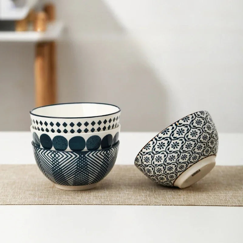 Afralia™ Ceramic Soup Bowl Set - Retro Design Small Rice Bowls for Home Dining