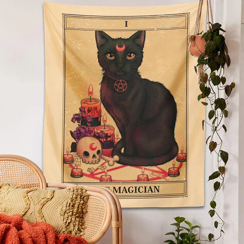 Afralia™ Magic Cat Moon Tapestry Wall Hanging for Mysterious Home Decor