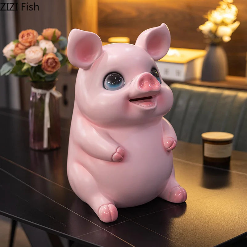 Afralia™ Cartoon Pig Child Savings Jar Piggy Bank Desk Decoration Resin Sculpture