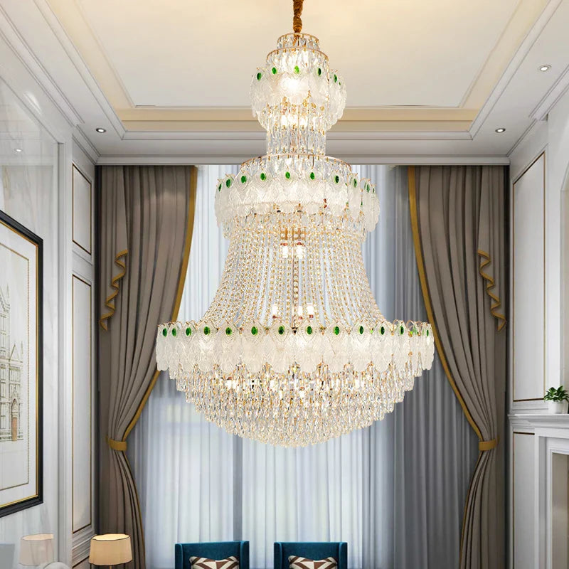 Afralia™ Luxury Crystal Duplex Chandelier for Living Room Stairwell - Zhongshan Lamp