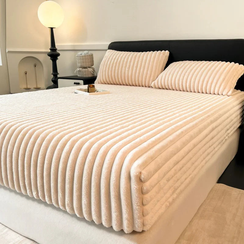 Afralia™ Winter Faux Rabbit Velvet Fitted Bed Sheet - Single Bed Cover High-Quality Thickened
