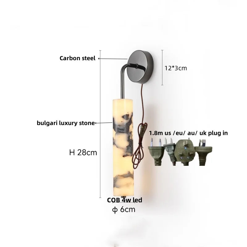 Afralia™ Modern Cylinder Marble Wall Lamp - Luxury LED Wall Lights for Living Room