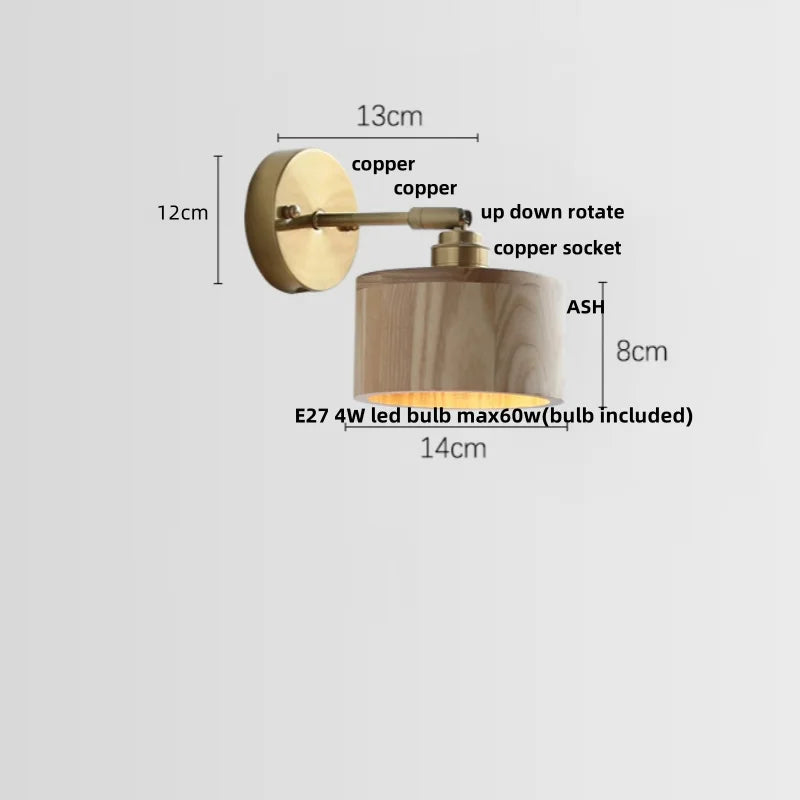 Afralia™ Walnut Wood LED Wall Sconce, Pull Chain Switch, Copper Socket, Bedroom Aisle Hallway