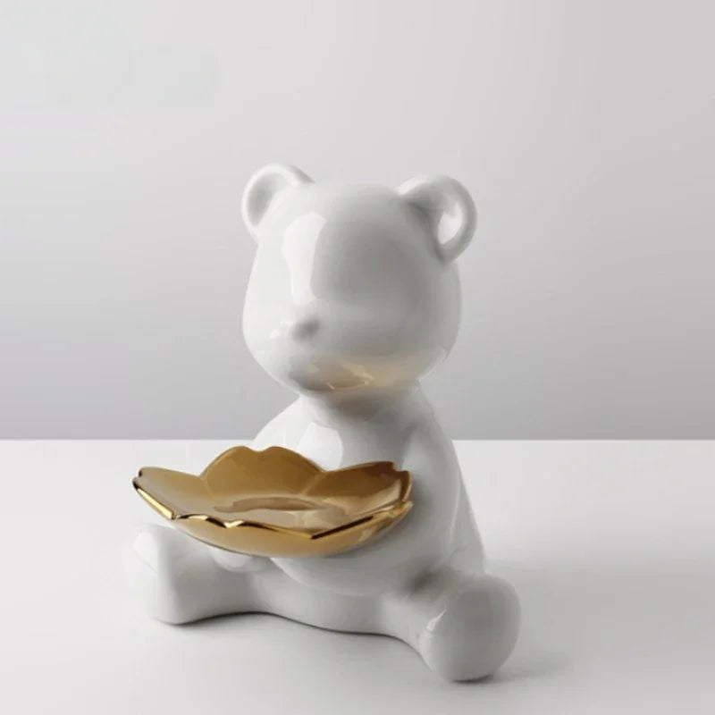 Afralia™ Ceramic Bear Figurine Table Decor Statue Keys Storage Shelf Ornament