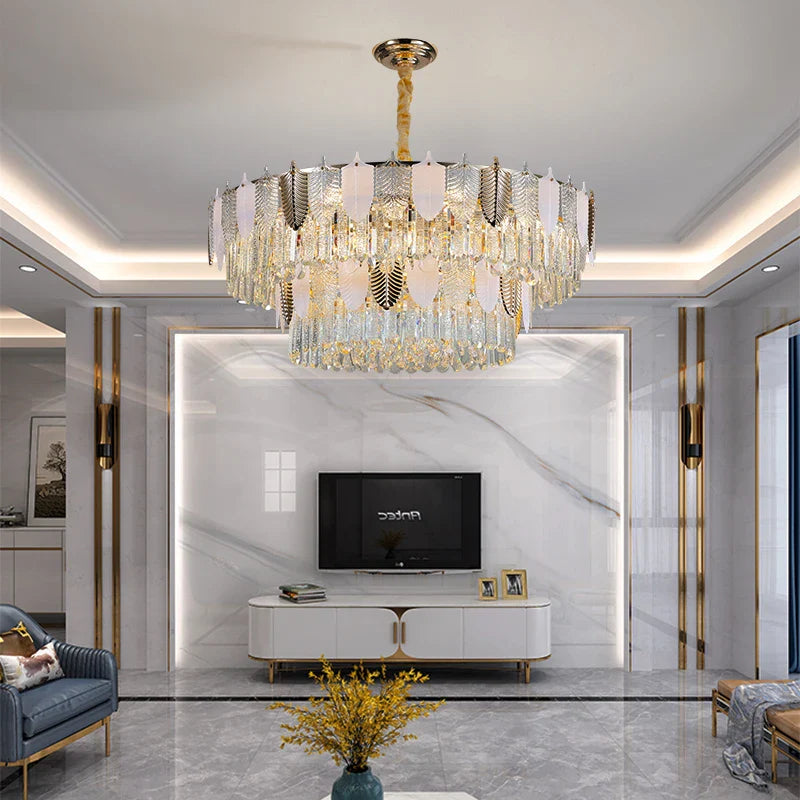 Afralia™ Retro Leaf Crystal Chandelier: Luxury Postmodern Living Room Lighting