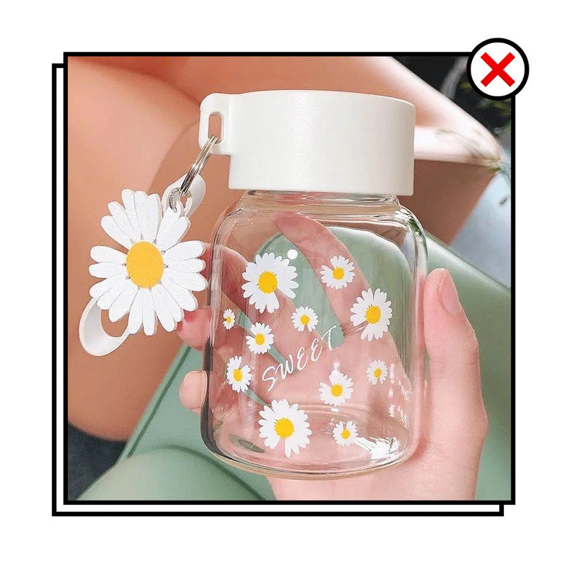 Afralia™ Daisy Flower Glass Water Bottle Portable Tumbler 350ML